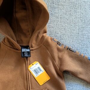 Carhartt Toddler Zip Hoodie in Brown with Sleeve Logo